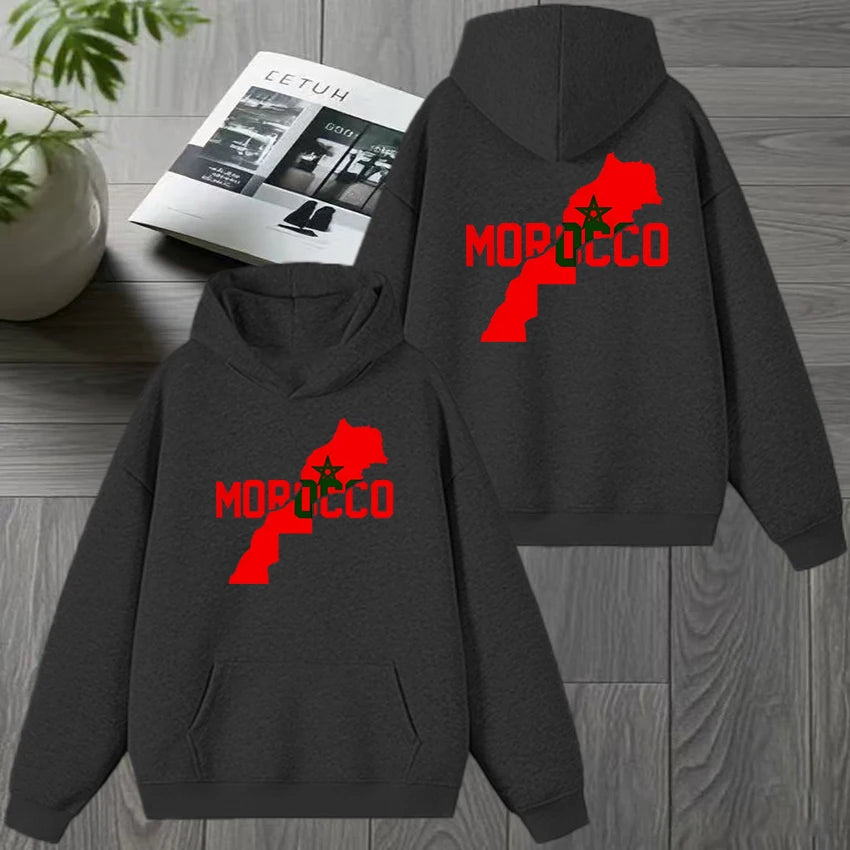 Automne hiver maroc harajuku nouveau en Double face imprimé sweat à capuche noir hommes femmes polaire pull décontracté unisexe mode sweat