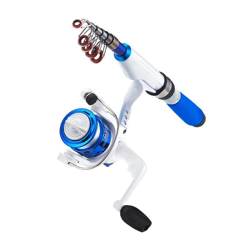 DEUKIO – Mini canne à pêche combinée avec canne à pêche télescopique courte et moulinet Spinning, ensemble de poteaux de voyage pour enfants débutants