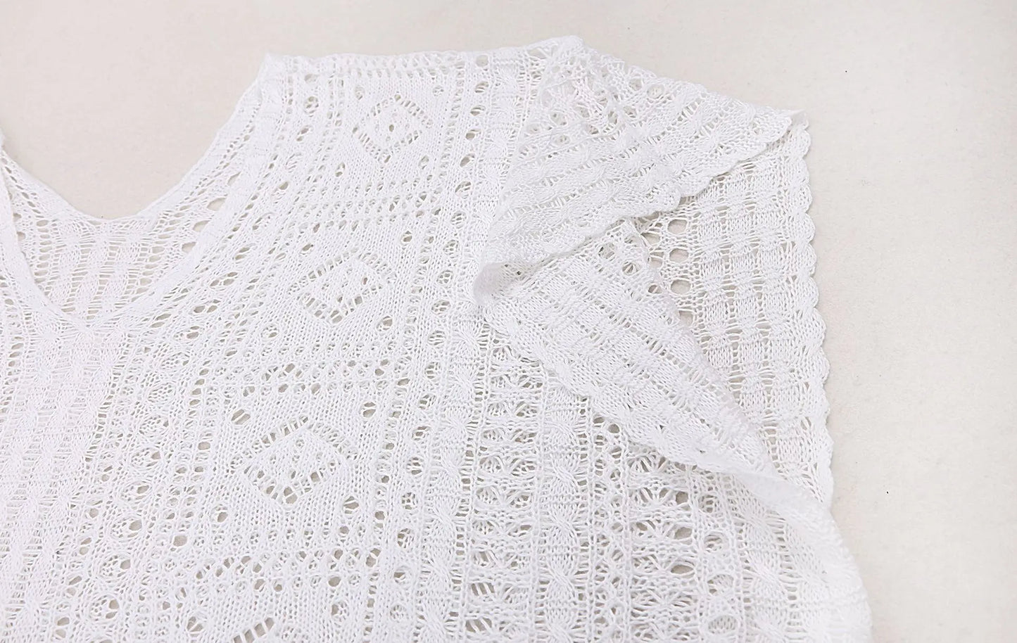 Robe tunique longue crochet blanc tricoté — plage, paréo, bikini, cache-maillot, 2025