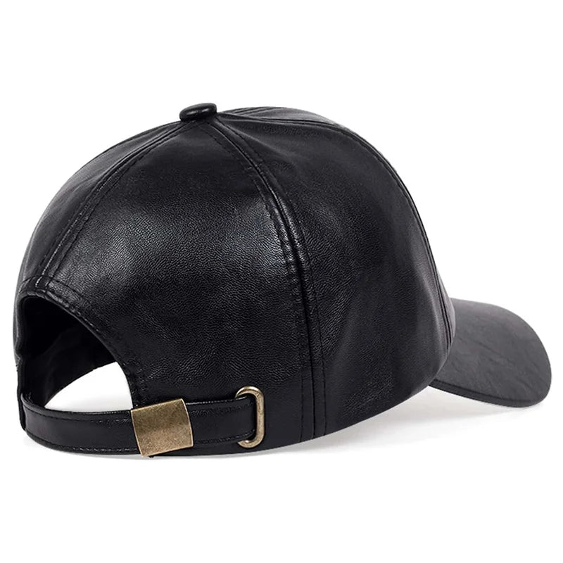 Casquette de baseball réglable en cuir PU pour hommes — chapeau papa, camionneur, chaud, hiver, vintage, 6A