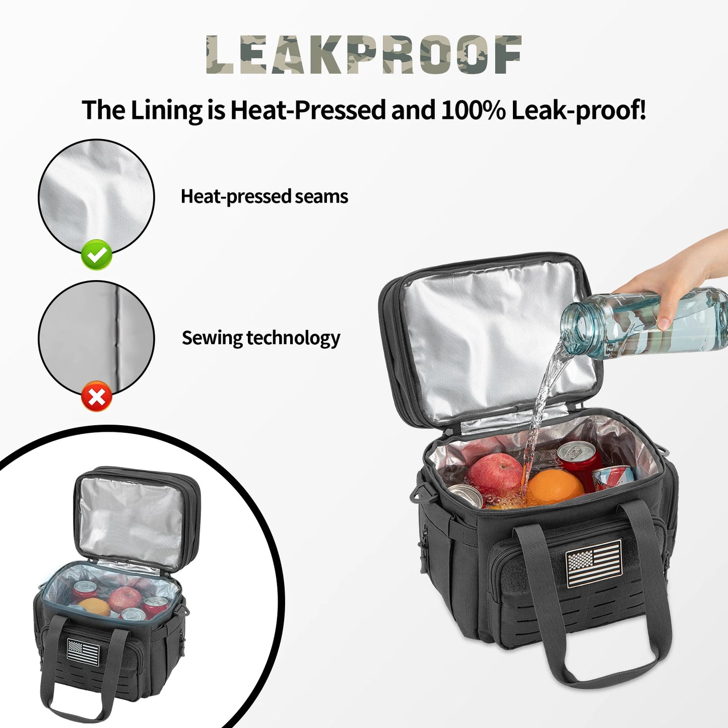 Fiambrera táctica de 18 L para hombre, bolsa de almuerzo térmica extensible y resistente, nevera portátil impermeable, para trabajo, camping, pícnic al aire libre