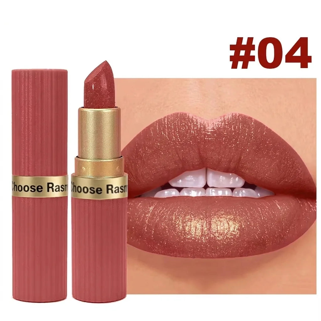 Rouge à lèvres velours rose nacré, métallique, imperméable, longue durée, mat, scintillant, diamant, maquillage cosmétique pour femmes