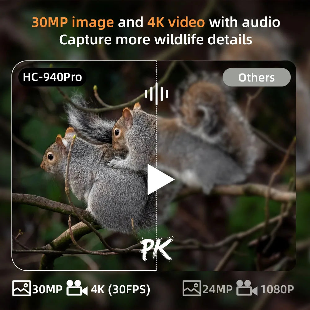 Caméra de surveillance 4K en direct 4G 30MP avec service cloud APP, caméras de chasse, batterie Li-ion 8000 mAh, vision nocturne, pièges photo HC940PROLI