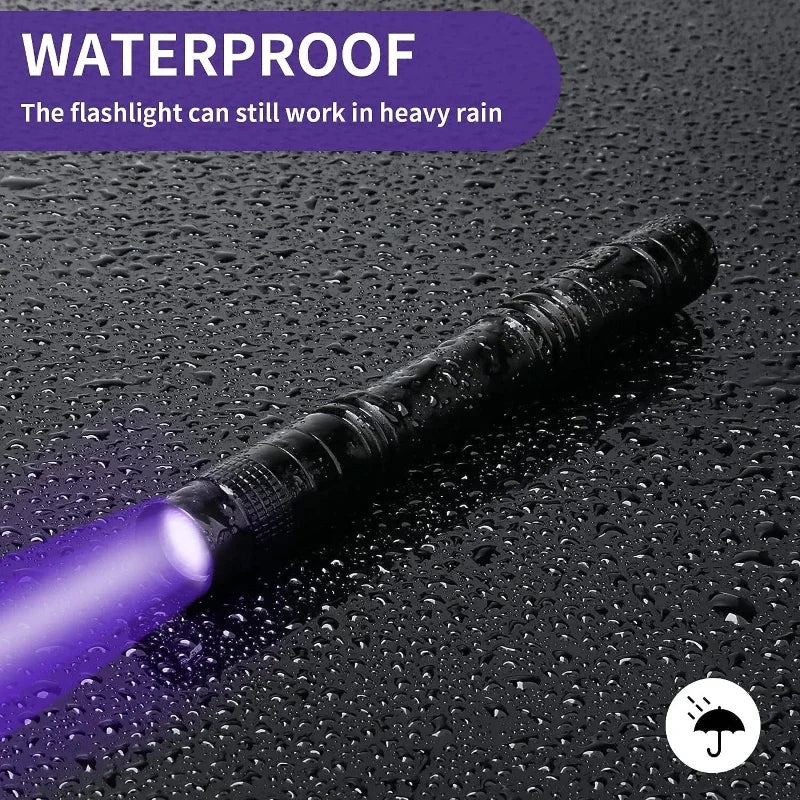 Lampe de poche UV 395nm, torche ultraviolette avec pince à stylo, piles AAA portables utilisées, lumière violette, détecteur d'urine animale et de Scorpion, lampe UV