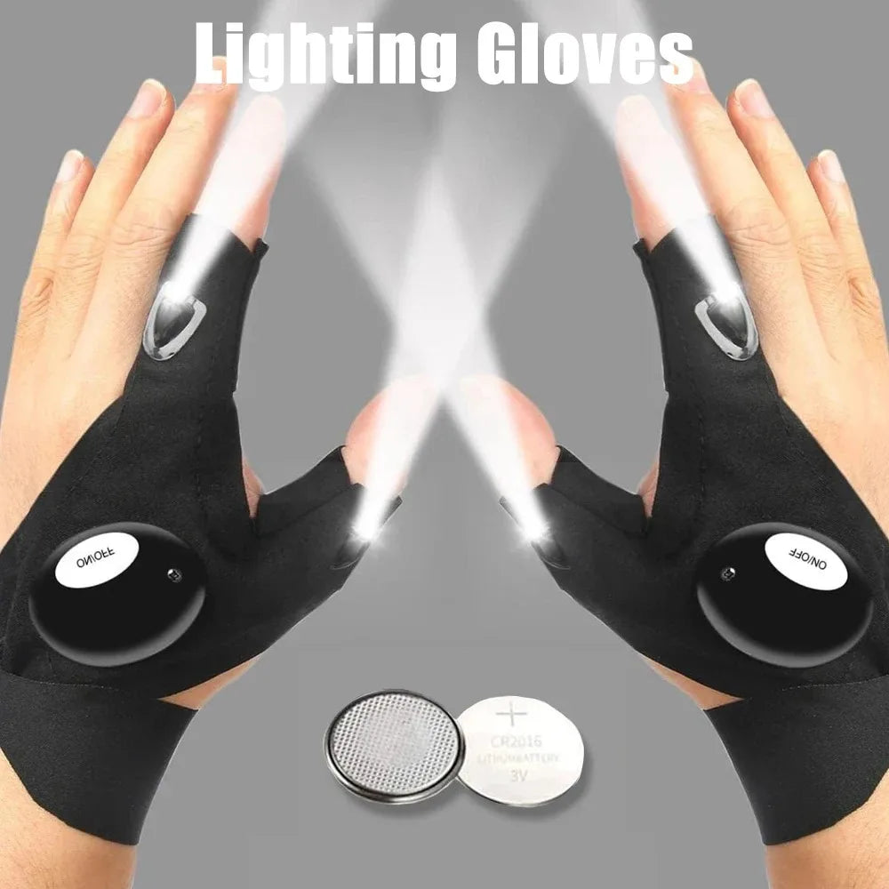 Gants LED Lumineux Étanches — Cyclisme, Camping & Randonnée Sans Doigts