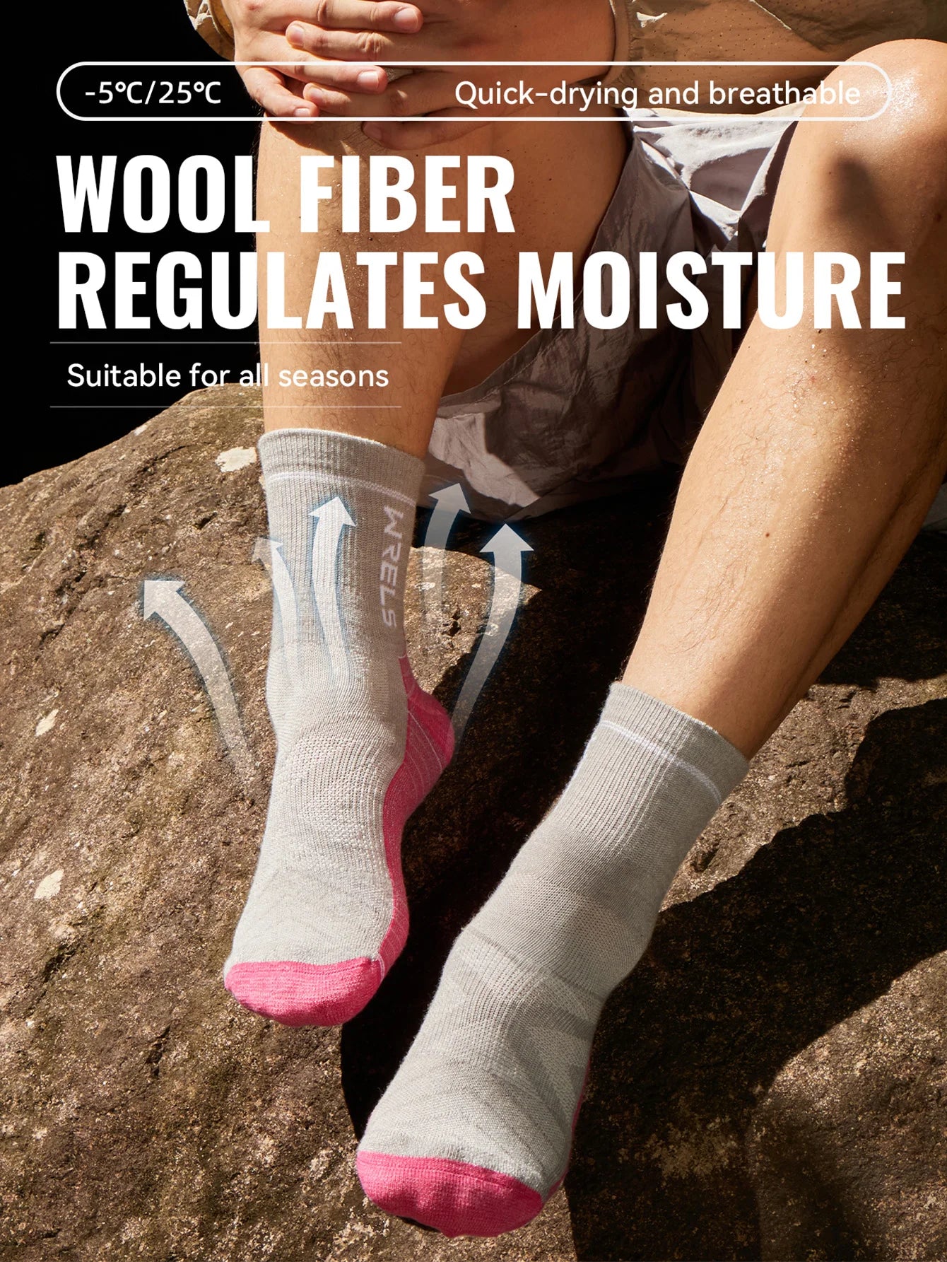 WRELS 1/2/3 paires chaussettes en laine mérinos thermique chaud hiver haute élastique épais chaussettes de randonnée Absorption d'humidité chaussettes de sport en laine