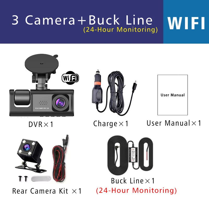 3 cámaras WIFI Dash Cam cabina de coche Dvr 1080P vehículo interior tres vías canal Dvr grabador grabador de vídeo Dashcam videocámara