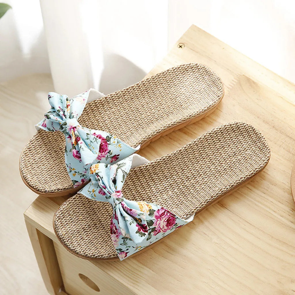 Tongs en Lin Nœud Papillon Femme — Légères & Naturelles Été