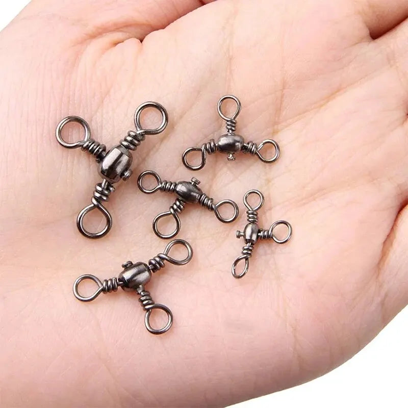 Accessoires de pêche, nickelage noir, connecteur à trois broches, séparateur de sous-ligne pivotante en T, anneau Bazi pour la pêche en plein air, 50 pièces/sac