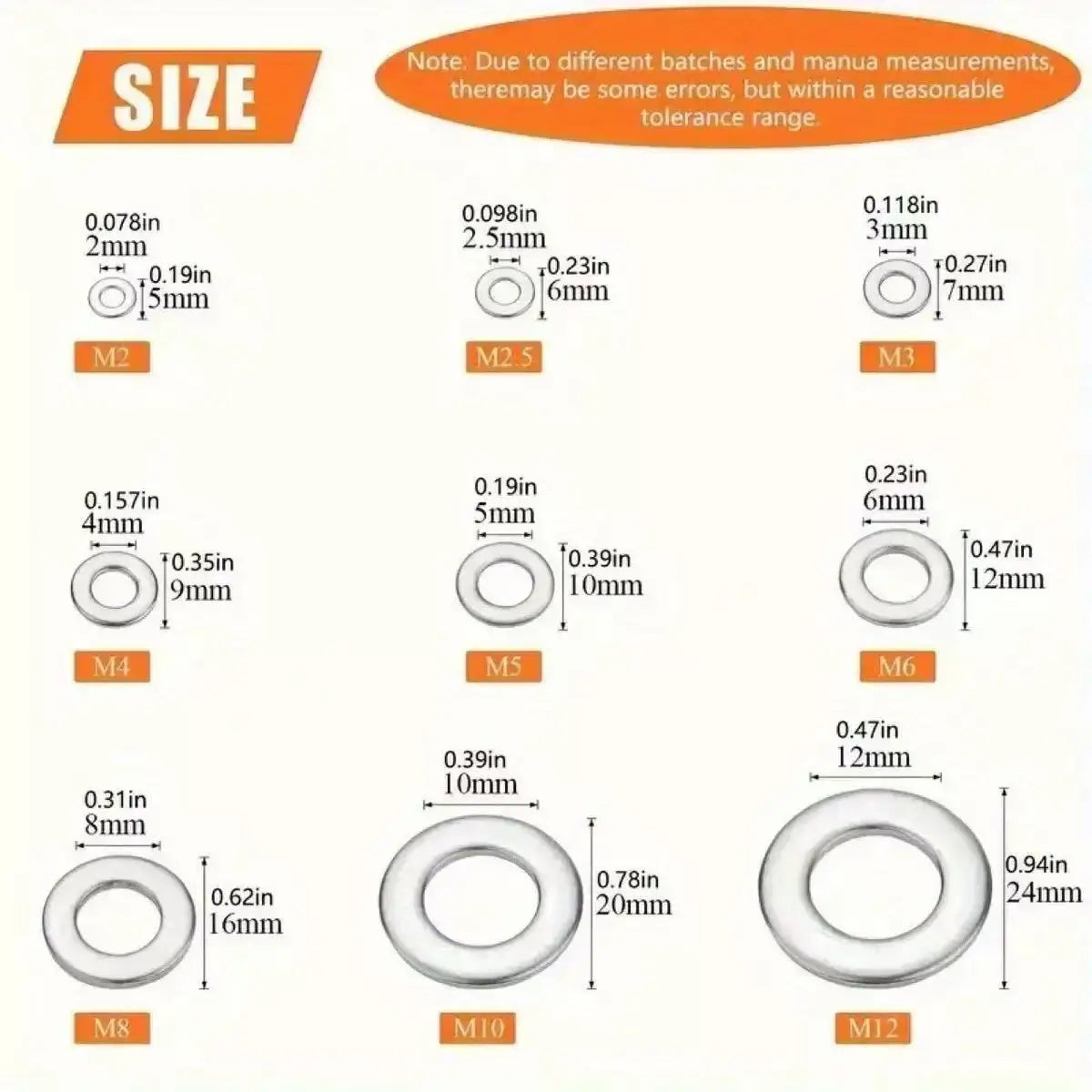 Ensemble de rondelles plates en acier inoxydable 360/580 pièces 304, parfait pour la décoration intérieure, la réparation d'usine, les cuisines, les magasins et plus encore