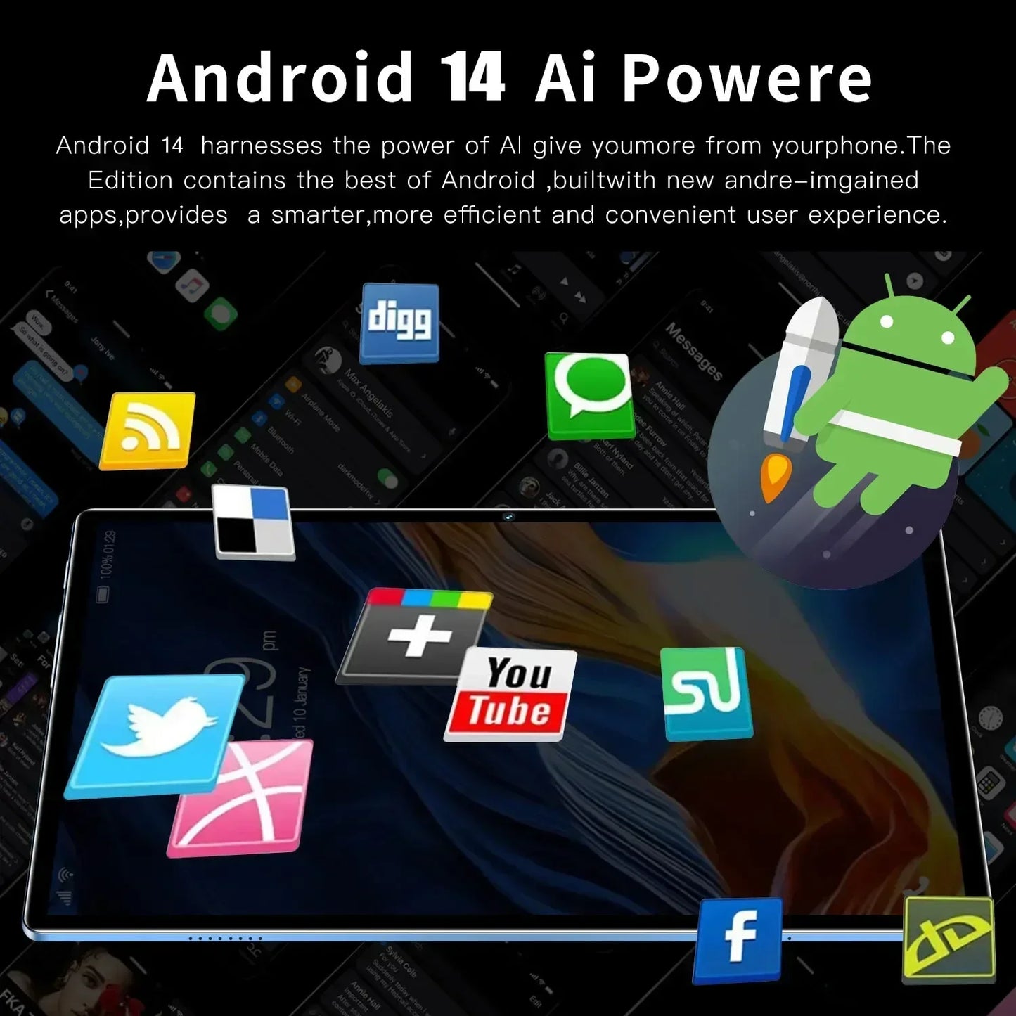 Tablette PC 11 pouces Android 14 — 22 Go RAM, 2 To ROM, double SIM, 5G, WiFi, écran 4K