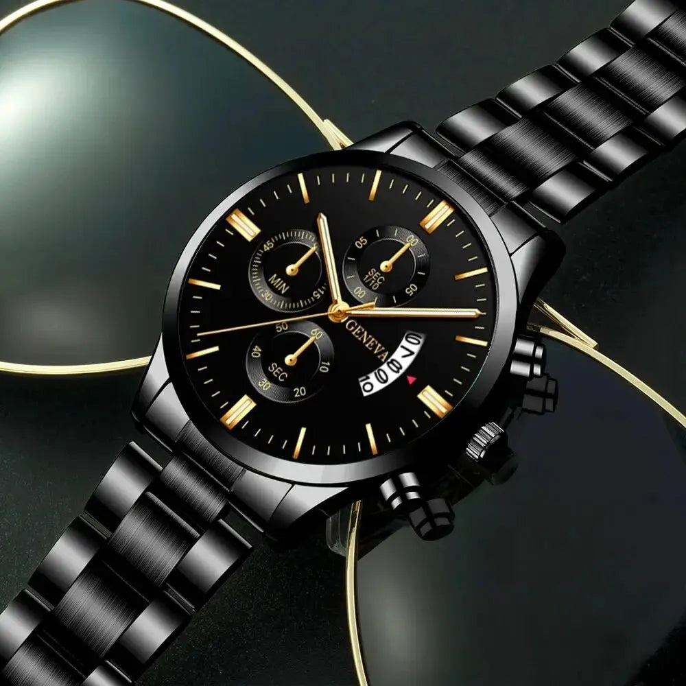 Montre Quartz Acier Inoxydable Homme — Calendrier Affaires Bracelet