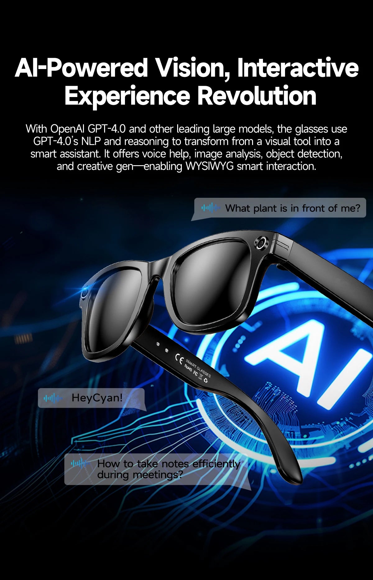 Nouvelle mise à niveau lunettes intelligentes avec caméra enregistrement vidéo AI reconnaissance Photo Bluetooth appel traduction voix lunettes de soleil hommes femmes