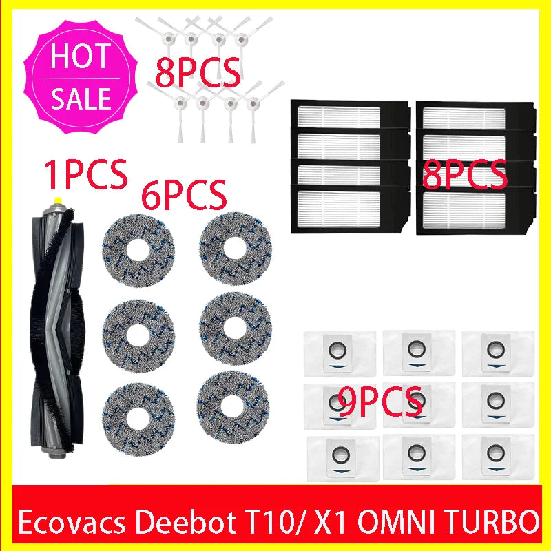 Ecovacs Deebot X1 OMNI / T10 OMNI Robot Vacuum Cleaner Spare Parts, Rubber/Side Brush, Cover, Hepa Filter, Mop Cloth, Dust Bag