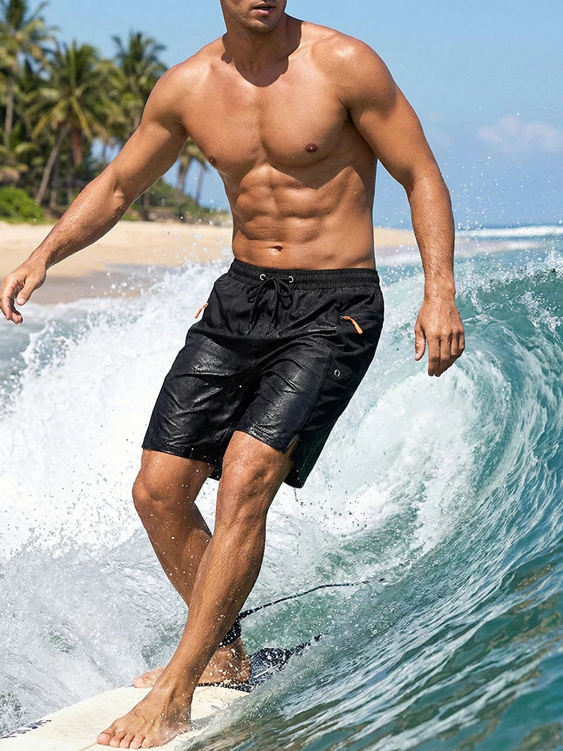 Short de plage d'été pour hommes avec poches zippées, short de planche à séchage rapide avec doublure en maille, maillot de bain, maillot de bain