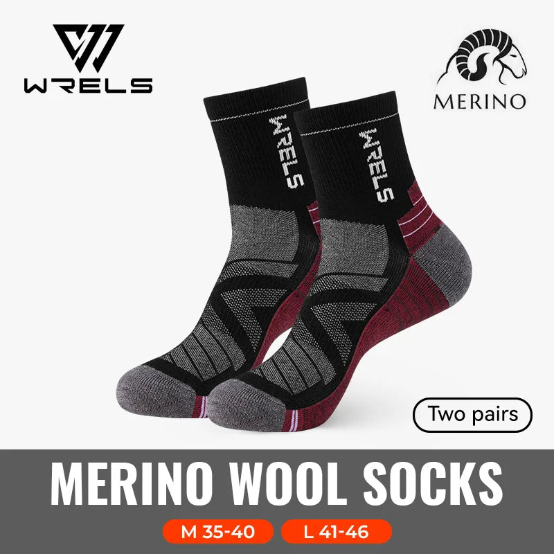 WRELS 1/2/3 paires chaussettes en laine mérinos thermique chaud hiver haute élastique épais chaussettes de randonnée Absorption d'humidité chaussettes de sport en laine