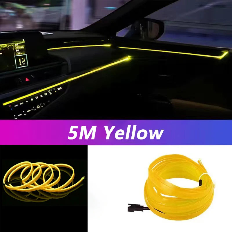 Car Interior LED Strip Light Neon EL Wire Auto Decorative Lamp DIY Flexible Ambient Light USB Party Stops Diode 5m