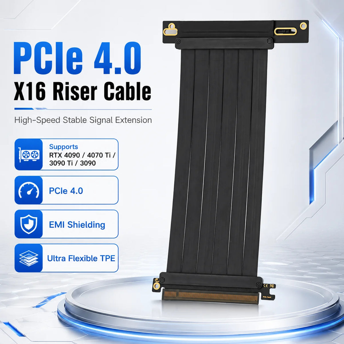 PCI Express 3.0/4.0x16 à x16 Gen 4 GPU Double carte graphique inverse câble d'extension carte Riser pour connecteur plaqué or ITX
