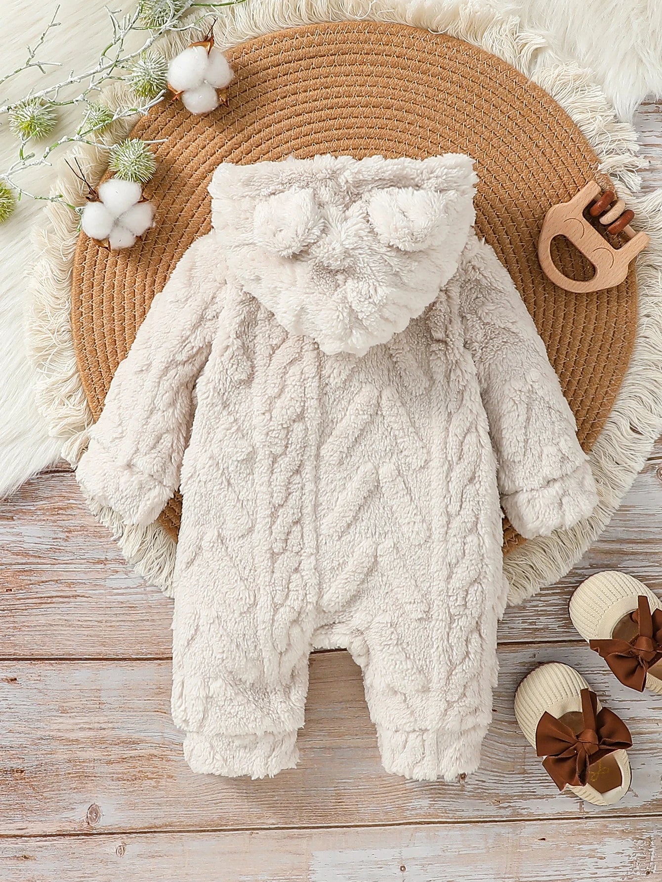 Combinaison Bébé Garçon Hiver Peluche À Capuche — Manches Longues Fermeture Éclair
