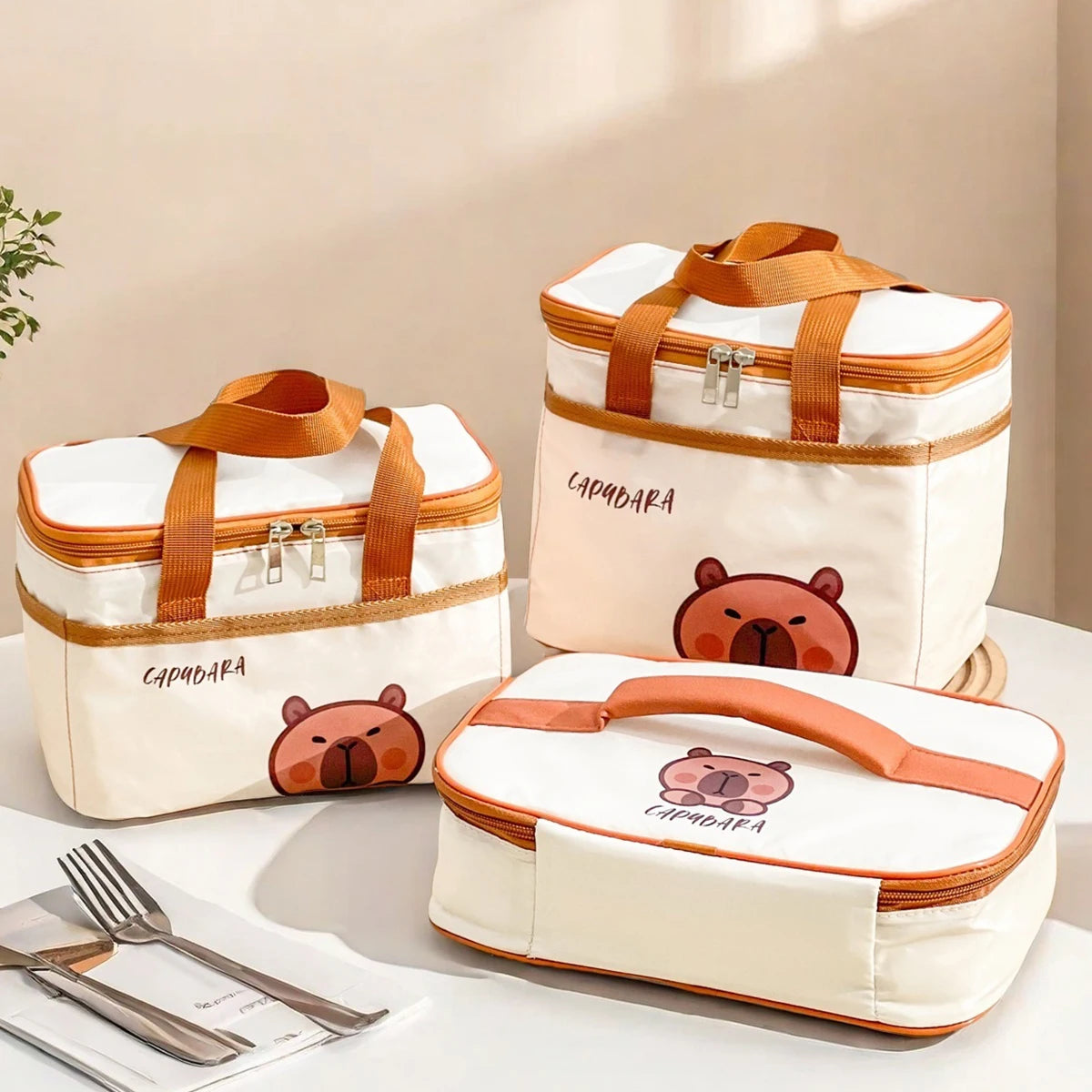 Sac à déjeuner isolé Capybara mignon pour étudiant enfant, sac thermique Portable de grande capacité étanche pour aliments, sac isotherme réutilisable pour pique-nique