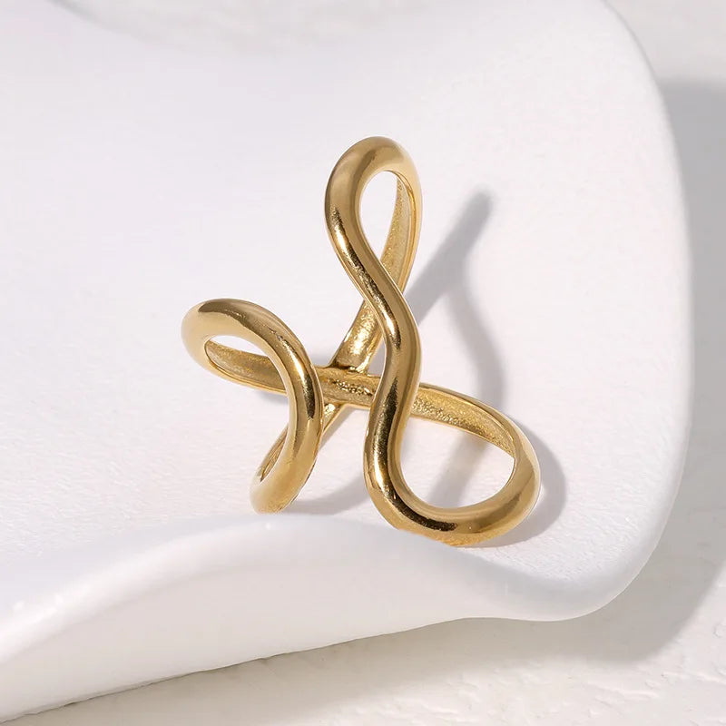 Anillo abierto impermeable de acero inoxidable para mujer, dijes de personalidad, chapado en oro real PVD de 18 quilates, joyería de moda para mujer