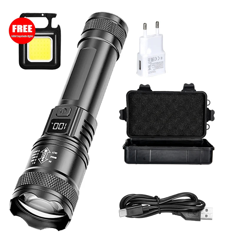 Lampe de poche LED Ultra lumineuse 2000LM type-c Rechargeable longue portée Zoom torche tactique extérieure d'urgence Camping pêche lanterne