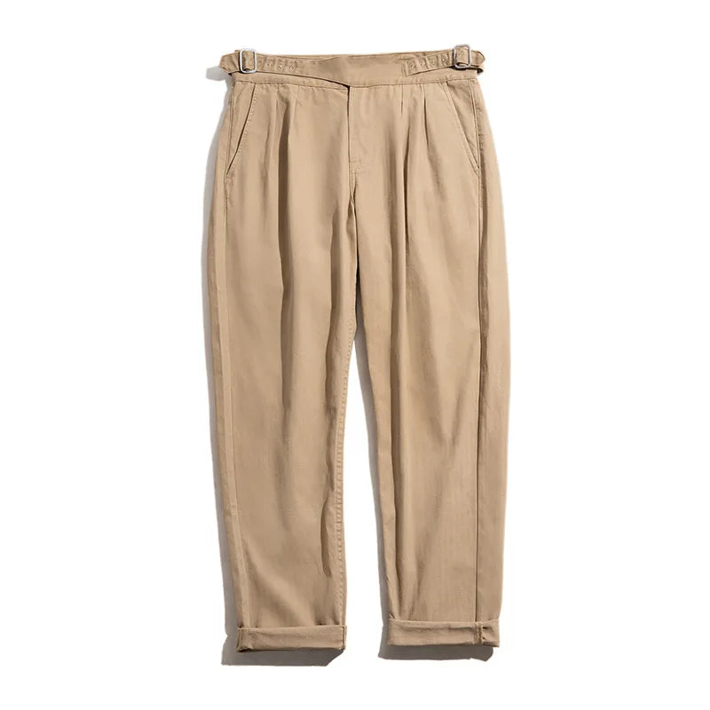 Maden Vintage Khaki Gurkha Pants Adjustable High Waist Casual Cargo Classic Work Trousers Straight Leg Men Spring and Autumn