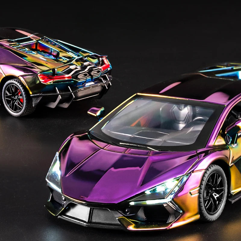 Simulación 1:24 Lamborghini Revuelto Supercoche con luz y sonido para niños, regalo de cumpleaños, coche en miniatura, decoración del hogar