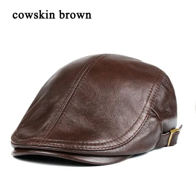 Genuine Leather Beret for Men, Thin Hats for Men, Adjustable Front Cap, Casual, Duckbill, Golf, Driver, 55-61 cm
