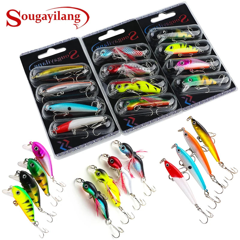 Sougayilang ensemble d'appâts De pêche 4 pièces Wobbler crochet Anti-corrosion leurre De pêche au bar pour matériel De pêche à la carpe De mer