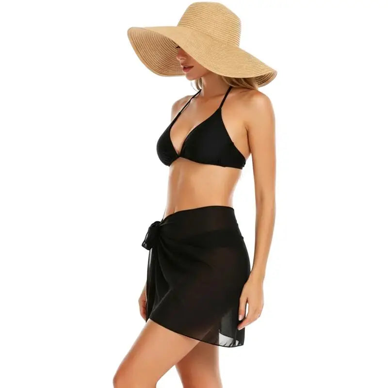 Paréo court en mousseline pour femme, cache-maillot de bain, enveloppe de plage, jupe courte transparente, écharpe en mousseline, couvre-maillot de bain