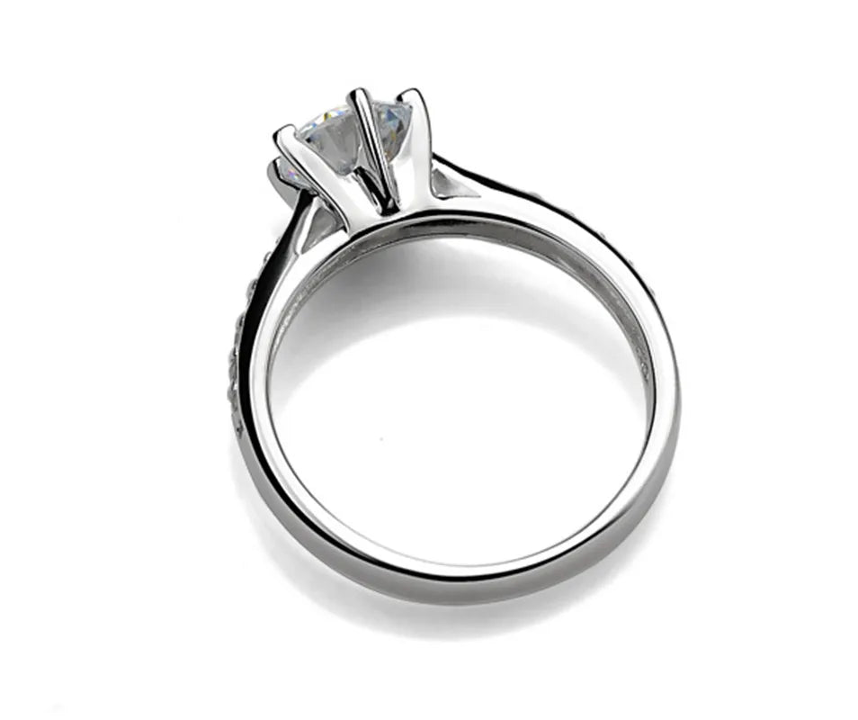 Women's Luxury Classic 925 Sterling Silver Ring, Six-Claw Simple Diamond 70ct Imitation Diamond Ring for Women
