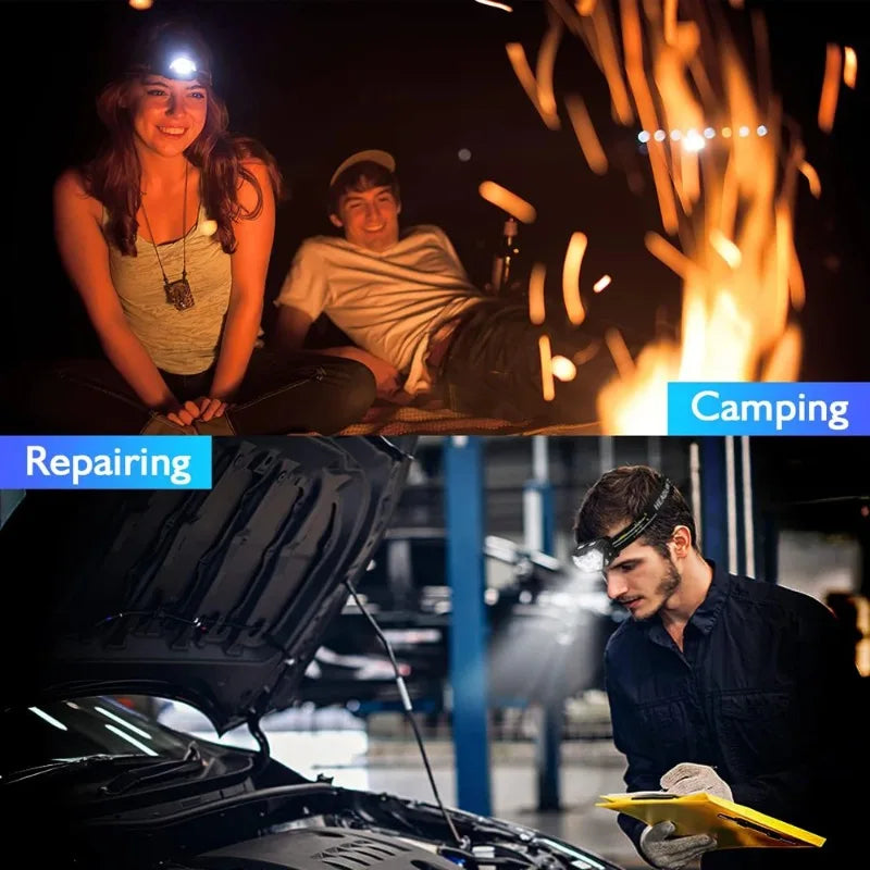 Lampe frontale à 9 LED haute luminosité, lampe frontale à détecteur de mouvement, lampe frontale portable pour la pêche et le camping en extérieur, lampe de travail