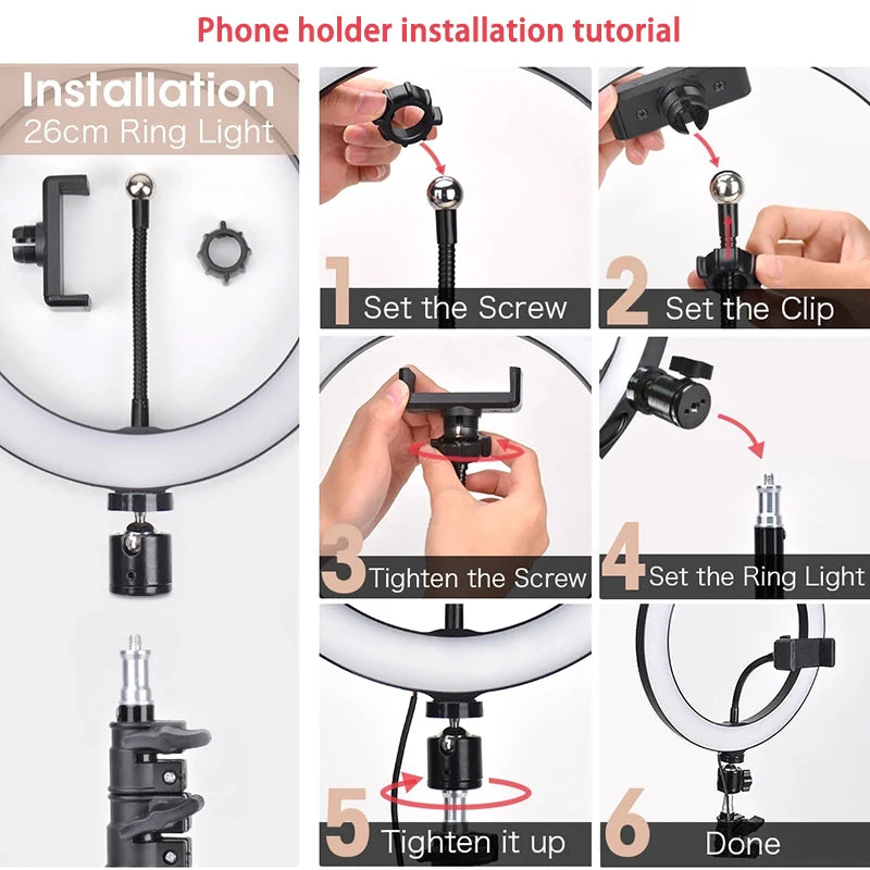 Anneau Lumineux LED Selfie 16/26/33 cm — Trépied, Télécommande Bluetooth, Éclairage Vidéo