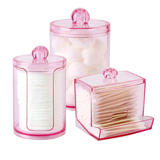 Dispensador de soporte de hisopo de algodón con tapa, caja de almacenamiento de baño de 10 onzas para bolas de algodón, hisopos de algodón, sales de baño, recipientes de tocador