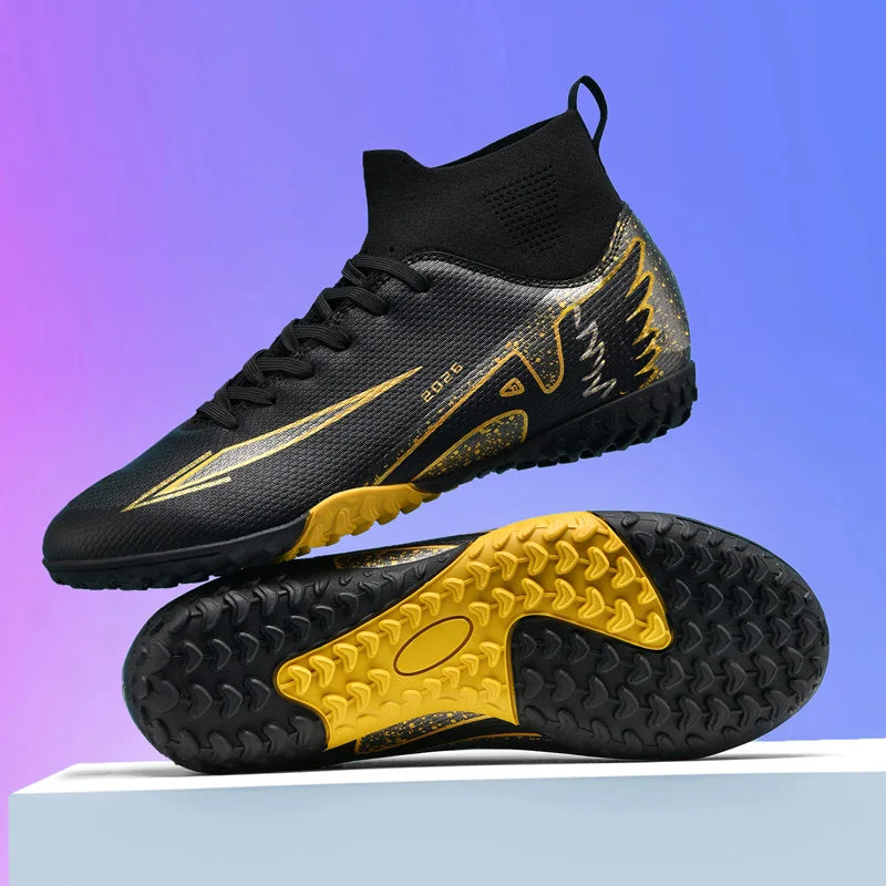 wrfskm Chaussures de Football Futsal Homme FG Montantes — Cuir Verni, Semelle TPR EU 31–48
