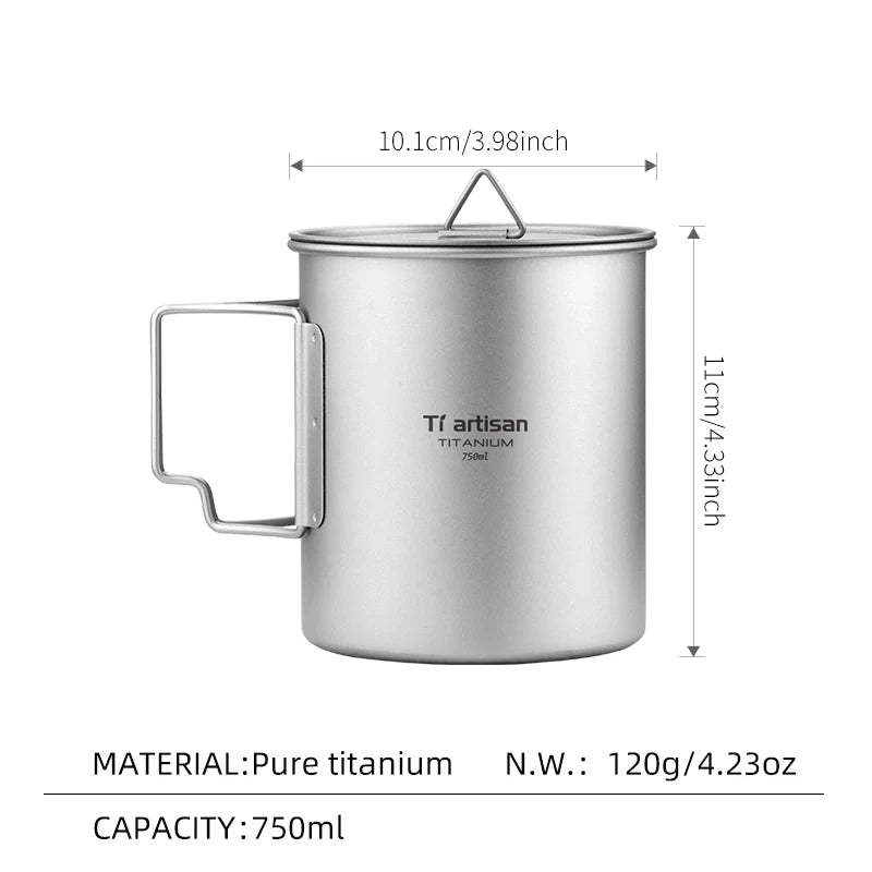 Tiartisan extérieur titane léger Portable thé tasse à café poignée pliante Camping tasse d'eau pour randonnée voyage
