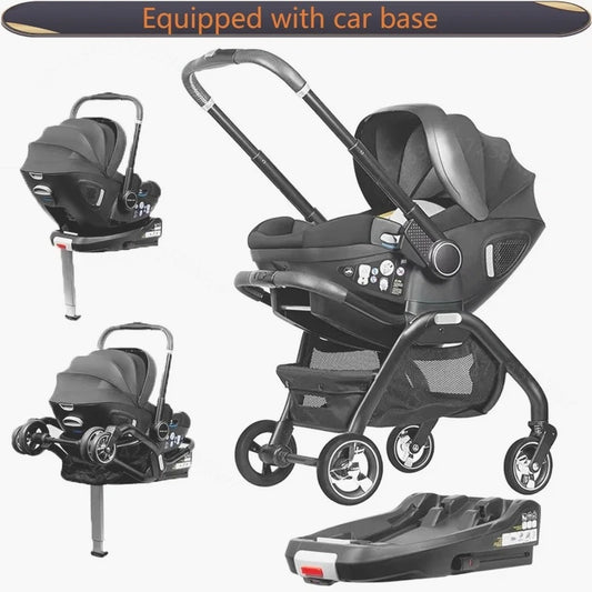 Cochecito de bebé 4 en 1, silla de coche para niños con base ISOFIX, cochecito de lujo portátil y ligero para recién nacidos