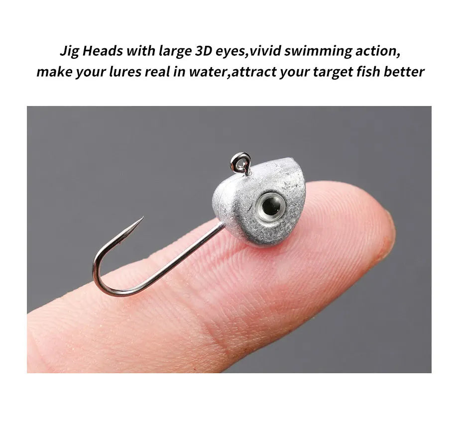 Mini crochet à tête de gabarit avec yeux 3D, leurre souple, ver de pêche, bar, crappie, 0.5g, 1g, 2g, 3g, 4g, 5g, 10 pièces