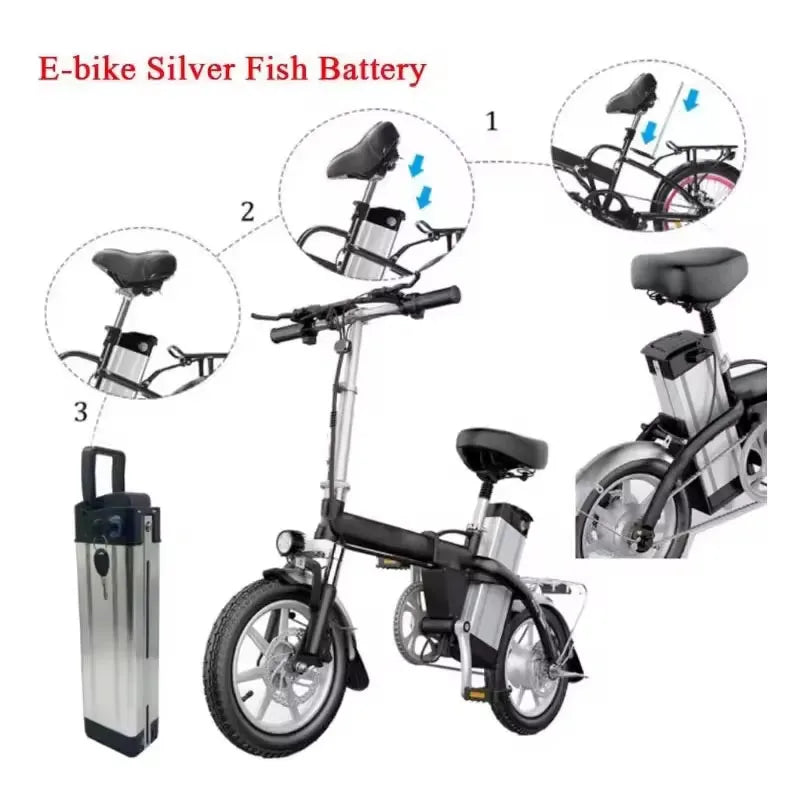 Batería de litio tipo "Silverfish" universal Express de gran capacidad de 36 V y 15 Ah-20 Ah-30 Ah para motocicleta eléctrica, bicicleta plegable, para llevar