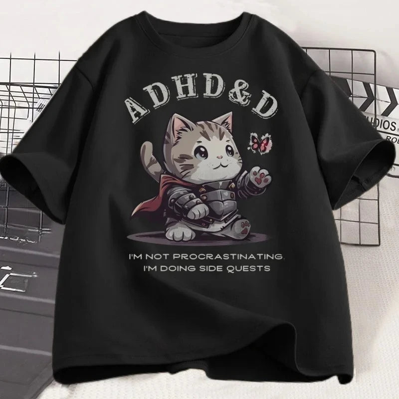Camiseta divertida con estampado gráfico de TDAH y yo no procrastinamos, camisetas de manga corta de verano, camisetas holgadas con estampado gráfico Y2K