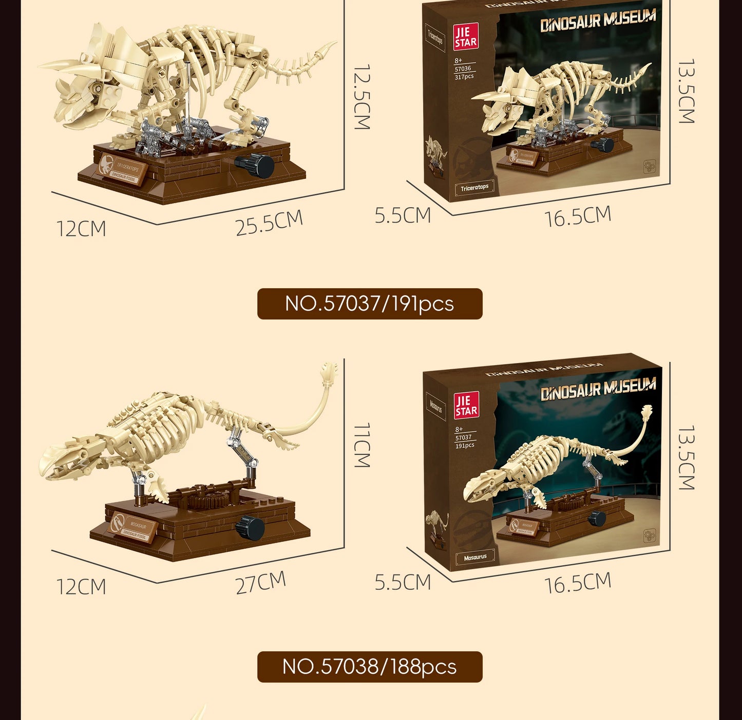 Nouveaux modèles de squelettes de dinosaures MOC 2026 : T-Rex, Tricératops, Mosasaure, Pterosaure, kit de construction de fossiles, cadeau pour les garçons et les collectionneurs