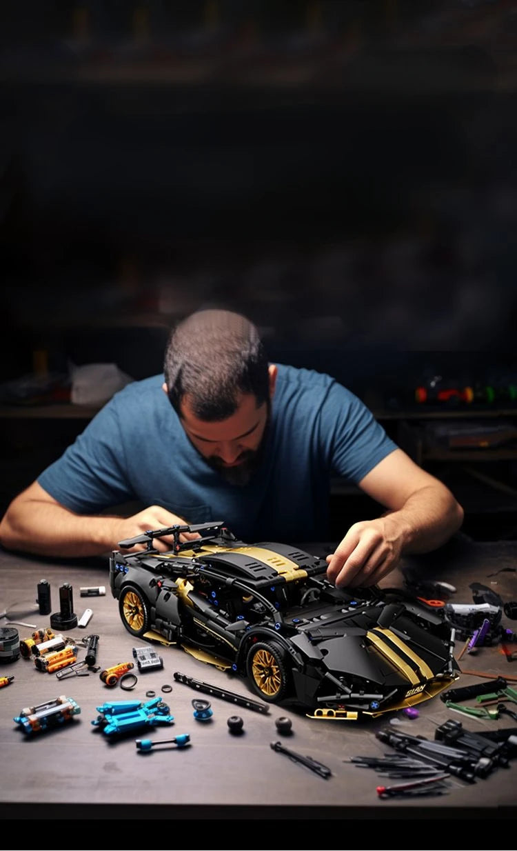 Blocs de construction de course de supercar noir, technologie 1:14, voiture en brique assemblée, jouet, cadeau d'anniversaire pour garçons