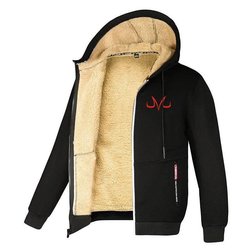 Men's Printed Sherpa Fleece Lined Jackets, Plush Winter Warm Coats with Zipper Pockets, Full-Zip Hooded Sweatshirt, Outdoor Outfits