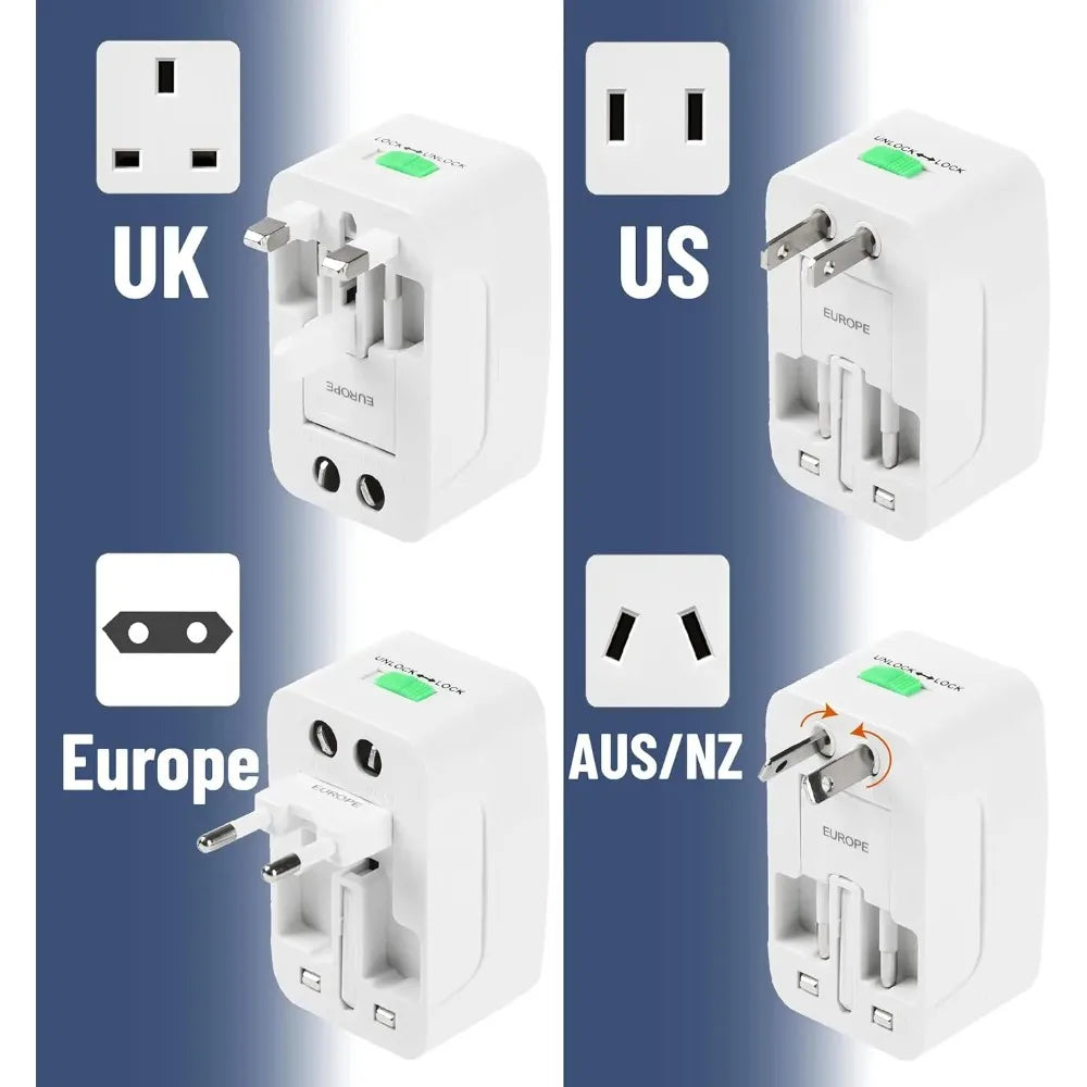 Adaptador universal de viaje, adaptador de corriente internacional compacto para enchufes de EE. UU., UE, Reino Unido, Australia e India