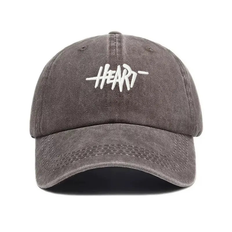 Casquette de baseball vintage en coton lavé — broderie cœur, unisexe, douce, hip hop, trucker, quotidien, extérieur