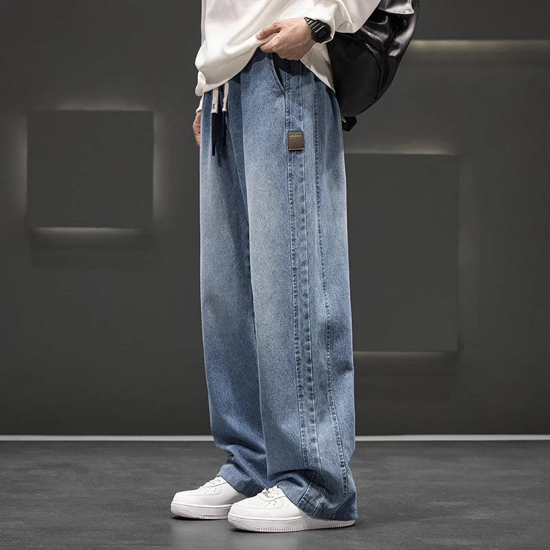 Pantalones vaqueros de lavado para hombre, de pierna ancha, unisex, de color liso, holgados, casuales, rectos, a la moda para exteriores, talla grande 8XL, nueva colección de otoño