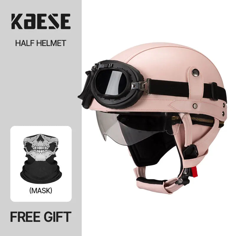 Motorcycle Half-Face Vintage Helmets Men Women Unisex Scooter Summer Helmet Black Brown DOT Approved Helmet