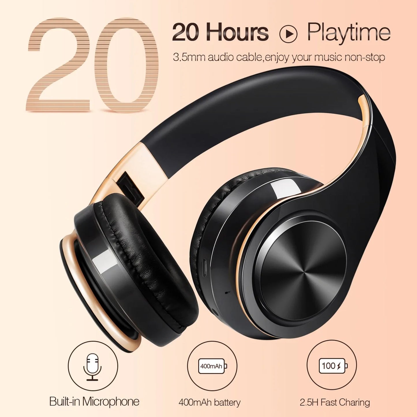 Auriculares inalámbricos Bluetooth para hombre, regalo dorado, auriculares estéreo, juego con micrófono incorporado, universales para Android e iOS