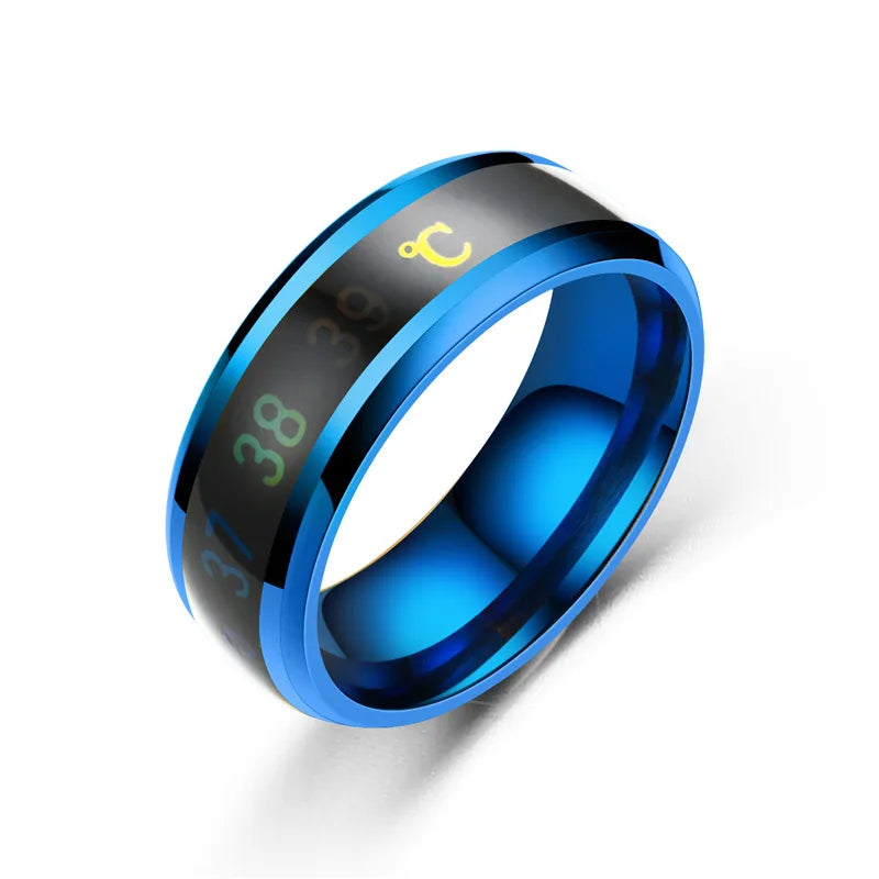 Anillo de temperatura de titanio y acero, sensación de humor y emoción, anillo inteligente sensible a la temperatura para mujeres y hombres, joyería impermeable